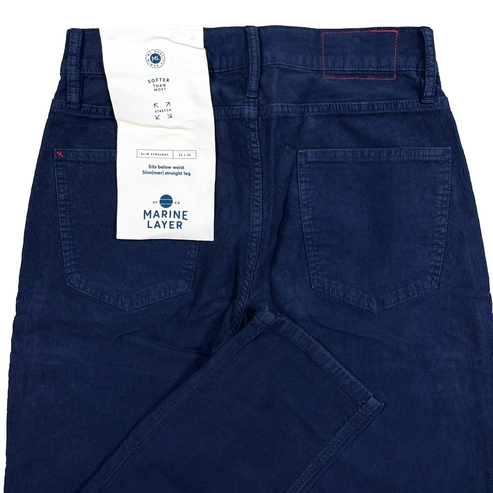 Marine Layer Corduroy Pants Men 32x32 Slim Fit Straight Leg Dark Navy Blue Chino